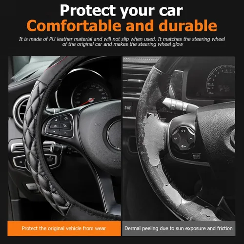 Miniatura 4 de Funda de fibra de carbono para volante de automóvil, de cuero transpirable, antideslizante, protector de volante de vehículo de 14.5 a 15 pulgadas