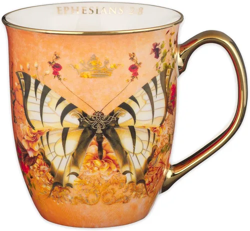 Miniatura 10 de Taza de café de cerámica azul pavo real de Christian Art Gifts con acentos dorados – Taza de 14 oz. libre de plomo y cadmio, taza inspiradora
