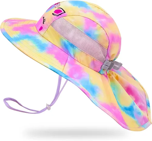 Miniatura 146 de Sombrero de sol para niños, protección UV, unicornio, verano, playa, jugar con ala ancha, solapa para el cuello para niñas y niños