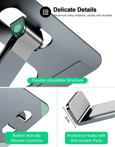 Miniatura 6 de RIWUCT Soporte plegable de aleación de aluminio para computadora portátil, soporte ergonómico de altura ajustable, soporte elevador portátil