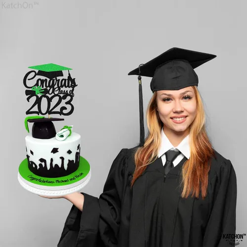 Miniatura 8 de KatchOn, Decoración para pastel de graduación con purpurina – grande, 6 pulgadas Decoración de pastel de felicitaciones clase de 2023