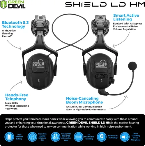 Miniatura 3 de Casco de seguridad con visera GREEN DEVIL con orejeras Bluetooth y faro 5 en 1 Protección completa Cascos de Construcción con ventilación Hardhat