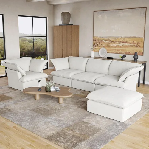 Miniatura 4 de Sofá modular modular de 122.82 pulgadas con cojín grueso, sofá minimalista de 3 plazas, sofá convertible de asiento profundo para sala de estar