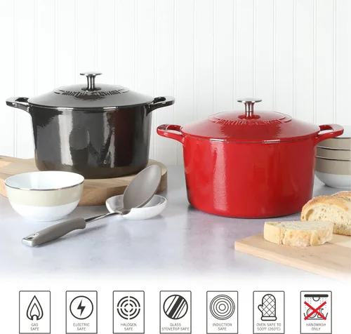 Miniatura 5 de MARTHA STEWART Gatwick - Olla holandesa de hierro fundido esmaltado de 7 cuartos con tapa, color gris, olla holandesa de servicio pesado para Gun