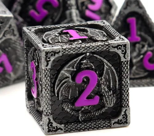 Miniatura 16 de Haxtec - Juego de dados de metal DND, dados poliédricos D&D compatibles con Dungeons and Dragons, regalo TTRPG, dados de metal bronce antiguo