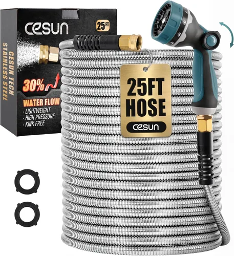 Miniatura 11 de Cesun Manguera de jardín corta de 3 pies, manguera de agua conductora de metal, resistente y ligera, tubo de agua de acero inoxidable para RV, al
