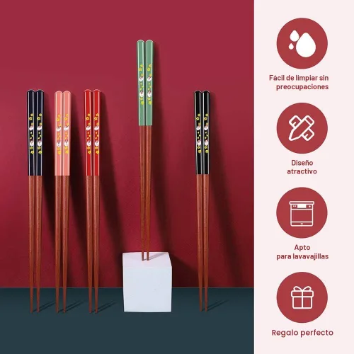 Miniatura 3 de MFJUNS Juego de 5 pares de palillos japoneses reutilizables de madera natural, palillos japoneses ligeros y seguros, juego de regalo de 8.9 pulgadas