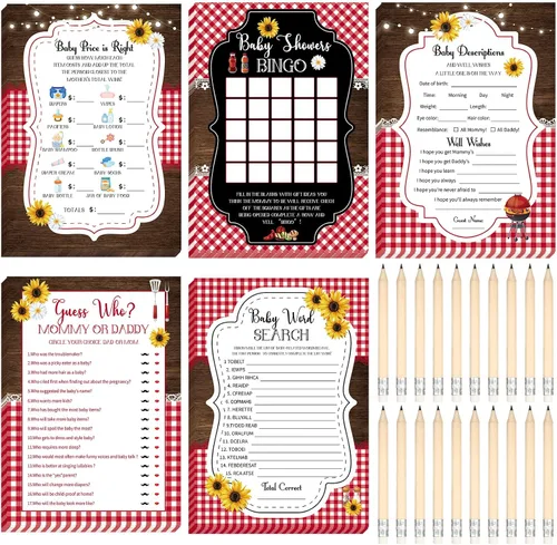 Miniatura 8 de Yinder 145 tarjetas de actividades para juegos de baby shower con 20 lápices, incluye descripción de bingo para bebés y deseos, adivina quién es