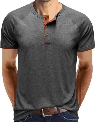 Camiseta con cuello Redondo y botones para Hombre, Blusa Regular de Manga Corta, Camiseta, Jersey básico tipo túnica