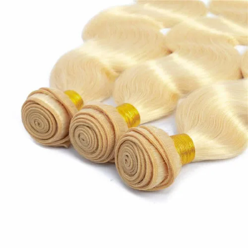 Miniatura 5 de Extensiones de cabello humano 613 rubio, ondulado, grado 12A, sin procesar, cabello humano virgen brasileño 613 para mujeres (1 paquete, 32 pulgadas)