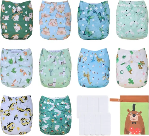 Miniatura 20 de TDIAPERS Pañales de tela reutilizables, lavables, de bolsillo, talla única, ajustable para pañales de tela a presión, paquete de 6 con 6 insertos