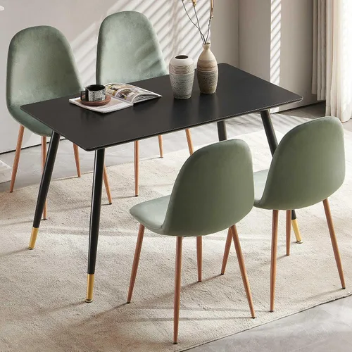Miniatura 9 de Homedot Juego de mesa de cocina de 5 piezas para 4, mesa de comedor MDF de 47 pulgadas con grano de madera de nogal, 4 sillas tapizadas, silla