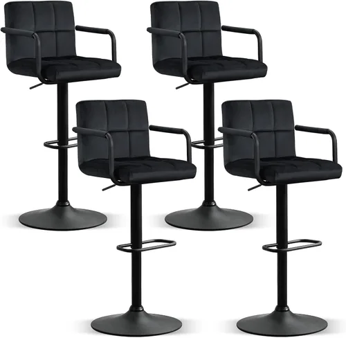 Miniatura 24 de Furniliving Taburetes de bar ajustables con respaldo, juego de 2 taburetes de bar negros, taburetes de bar de terciopelo con giro de 360°, taburetes