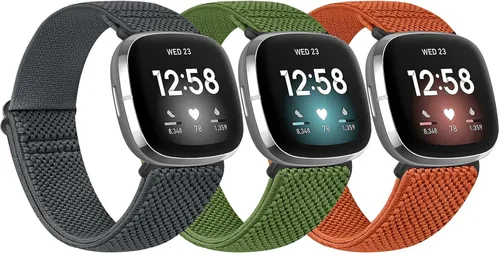 Miniatura 16 de Paquete de 3 correas elásticas de nailon compatibles con Fitbit Versa 4/Versa 3/Sense 2/Sense, suave, ajustable, transpirable, correas de repuesto