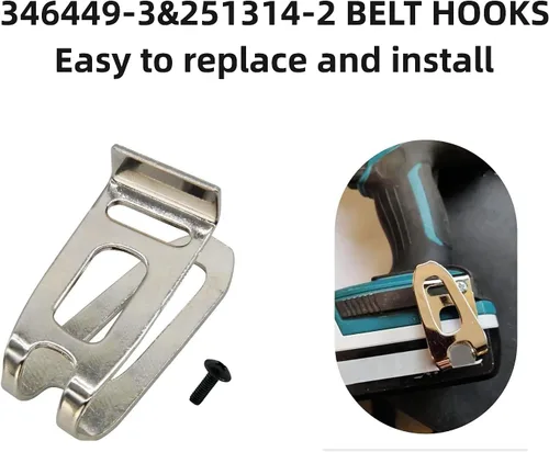 Miniatura 2 de 346449-3 & 251314-2 Kit de clip y tornillo para cinturón para ganchos de cinturón sustituye a las herramientas inalámbricas Makita 324705-1 346034-2