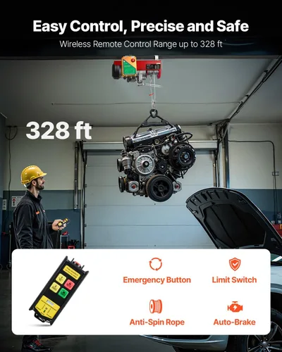 Miniatura 2 de VEVOR Polipasto eléctrico de 2200 libras con control remoto inalámbrico, polipasto eléctrico de 110 V con control remoto, altura de elevación de 40