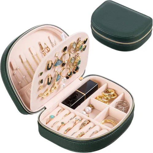 ProCase Joyero de tamaño de viaje, pequeño estuche de joyería portátil en forma de concha, mini organizador de joyas de 2 capas en piel sintética,