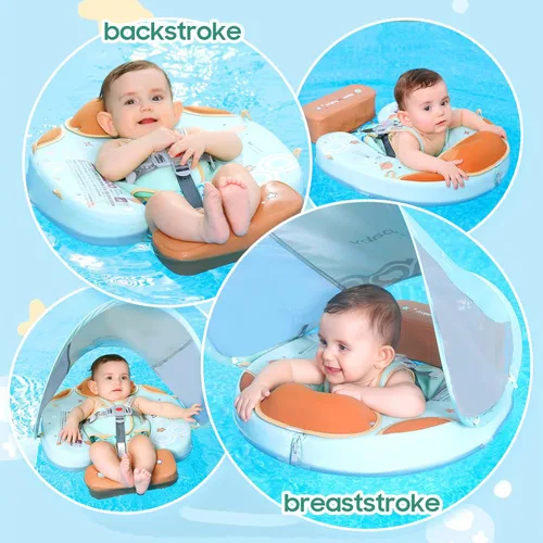 Miniatura 3 de Mambobaby - Flotador de piscina para bebé no inflable con cola y toldo, protección solar UPF 50+, sin volteo, flotador de natación para bebé