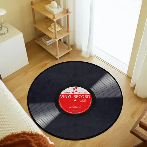 Miniatura 5 de keepcute Alfombra Redonda de Registro de Música Negra para Dormitorio, Sala de Estar, Estudio, Alfombra Antideslizante para Jugar, Alfombra