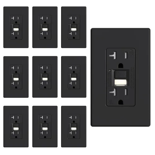 Miniatura 16 de ELEGRP Toma GFCI con luz nocturna, toma eléctrica GFI de autoprueba de 15 amperios, diseño más delgado, receptáculo GFCI resistente a manipulación