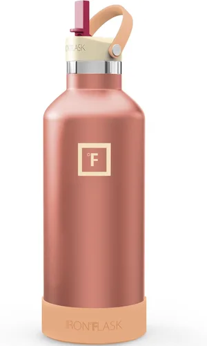 Miniatura 43 de IRON °FLASK Botellas de agua de campamento/senderismo, 3 tapas (estrecha con popote), sin fugas, aisladas al vacío, acero inoxidable de doble pared