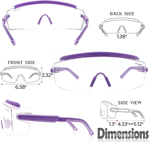 Miniatura 6 de UKNOW Gafas de Seguridad Sobre Lentes, Gafas de Seguridad Antiempañamiento con Lente Envolvente Transparente, Gafas Protectoras ANSI Z87.1 Lavanda