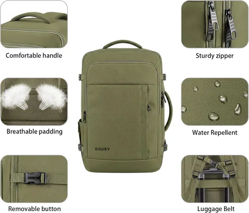 Miniatura 3 de Gieury Mochila de viaje, mochila extragrande expandible de 50 litros para hombres y mujeres, mochila de transporte para aviones, artículos Verde