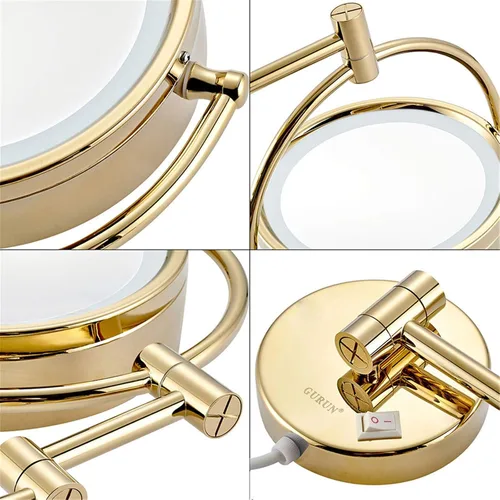 Miniatura 6 de Gold Wall-Mounted Makeup Mirror,8 inch Magnifying Double Sided Led Lighted Mirror,Extendable 360° Swivel Shaving Cosmetic Vanity Mirror with Plug