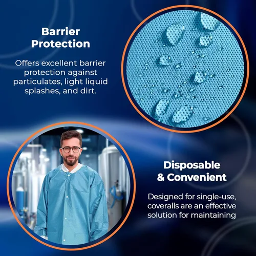 Miniatura 4 de EZGOODZ Abrigo de laboratorio desechable de 44 pulgadas de largo, grande. Paquete de 50 abrigos de laboratorio desechables SMS azul médico