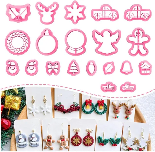 Keoker Cortadores de arcilla de Navidad, cortadores de arcilla polimérica de Navidad para hacer aretes, 20 formas de cortadores de arcilla