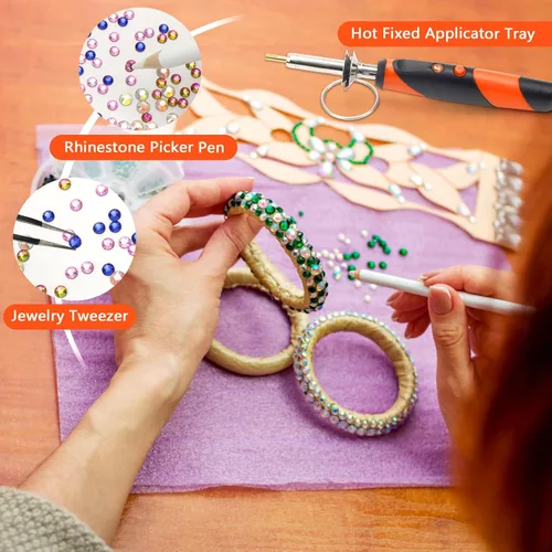 Miniatura 3 de Catcan Herramienta Aplicadora de Hotfix, Kit Aplicador de Rhinestones Hotfix Bedazzler con 2 Cajas de Rhinestones de Cristal AB Herramienta Naranja