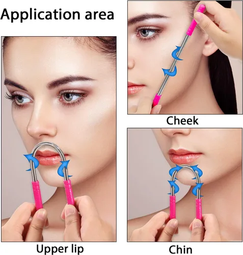 Miniatura 6 de Mudder Juego de 12 piezas de depilación facial para mujeres, cejas, cara, depiladora, bobina portátil, herramienta de roscado de resorte, Rojo rosa
