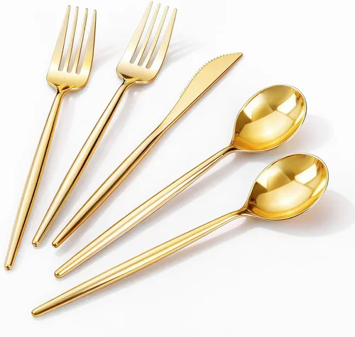Miniatura 8 de Rubtlamp 90 cubiertos negros de plástico, cubiertos desechables de graduación, utensilios resistentes incluyen 30 cuchillos desechables, 60