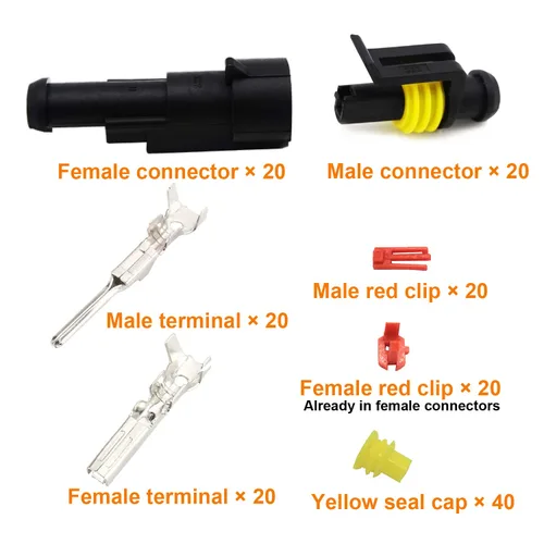 Miniatura 2 de 20 Kits Conector de 1 Pin Conectores Eléctricos Automotrices de Conexión Rápida Conectores de Alambre de 1 Pin Conector Impermeable Conector