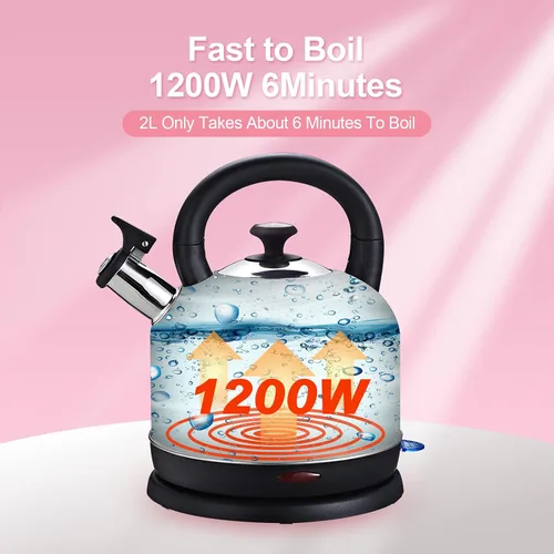 Miniatura 6 de Caldera de temperatura eléctrica, de acero inoxidable de 2 litros, con termómetro para té y café, 1200 W, apagado automático, protección contra