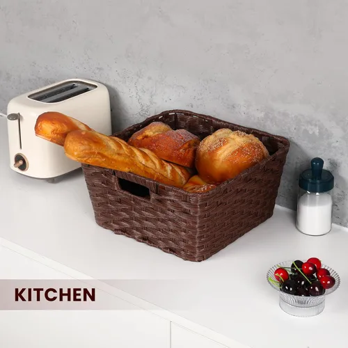 Miniatura 5 de Onlytak Cestas de almacenamiento de mimbre, cestas para estantes, papel higiénico, cestas de almacenamiento tejidas para organizar, marrón, 12 x 12