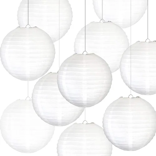 Miniatura 20 de 10 linternas de papel blanco para decoración de fiesta, 16 pulgadas, grandes, de papel redondo chino, para colgar, linternas gigantes