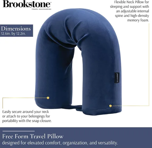 Miniatura 2 de Brookstone Free Form Almohada de Viaje - Almohada de Cuello de Viaje de Espuma Viscoelástica Ligera y Flexible para Dormir, Automóvil, Avión y Azul