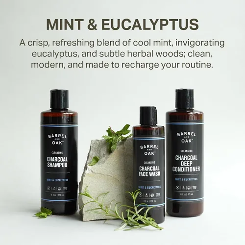 Miniatura 5 de Barrel & Oak Champú de carbón de menta y eucalipto para hombres, champú limpiador para hombres con extractos botánicos y aceites esenciales, cuidado