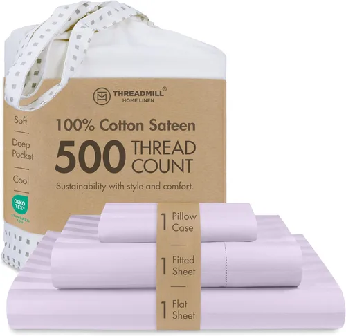 Miniatura 48 de Threadmill - Sábanas de algodón de lujo para hotel, tamaño King, 100% algodón, 500 hilos con bolsillo profundo, ajuste cómodo, suaves y frescas