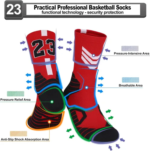 Miniatura 42 de 2 pares de calcetines de baloncesto para hombres y niños, equipo de baloncesto con número de la suerte, calcetines de estrella para niños y adultos
