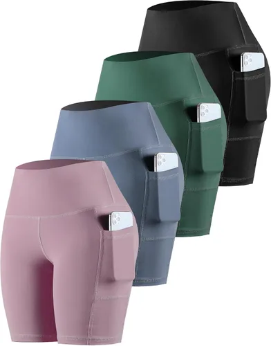 Miniatura 49 de CHRLEISURE - Pantalones cortos de ciclismo para mujer con bolsillos de licra, cintura alta, con control de abdomen para entrenamiento, yoga