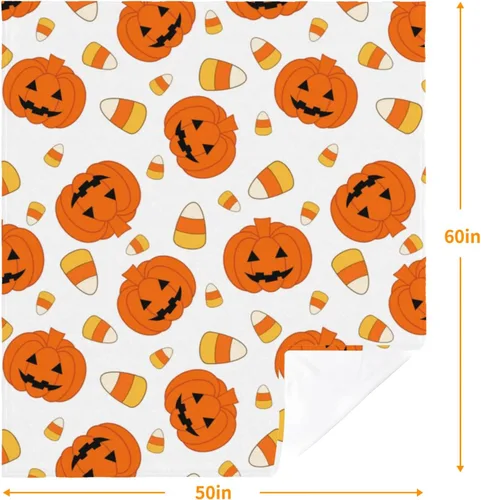 Miniatura 7 de Manta de Halloween de otoño y Halloween, calabazas naranjas con maíz de caramelo, manta ultra suave, manta ligera para sofá y cama, decoración