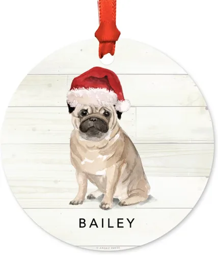 Miniatura 20 de Andaz Press Adorno de Navidad de metal personalizado para perro, perro y mascota, cocker spaniel con sombrero de Papá Noel, 1 paquete, incluye cinta