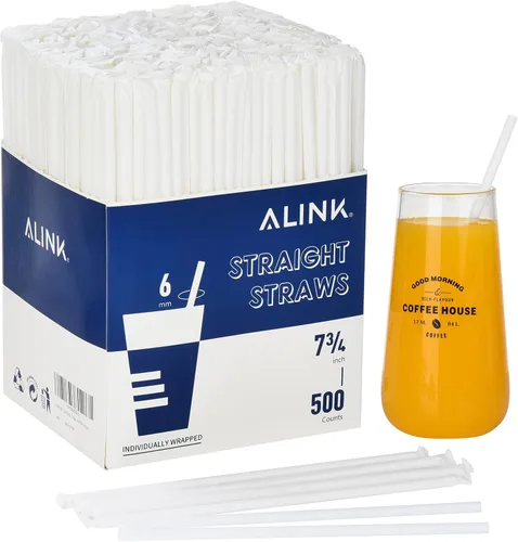 Miniatura 12 de ALINK Paquete de 500 popotes desechables de plástico de varios colores, pajitas rectas envueltas individualmente, 7.75 x 0.23 pulgadas
