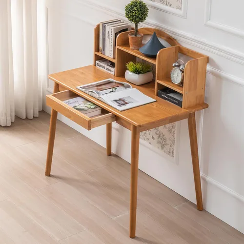 Miniatura 2 de Escritorio de madera maciza con cajones, escritorio de computadora de madera para oficina en casa, escritorio de estudio de juegos para espacios