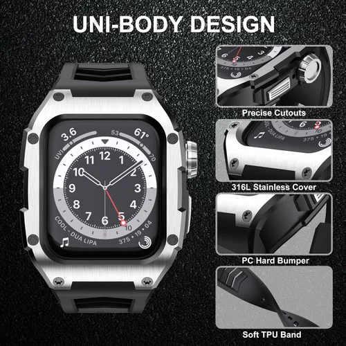 Miniatura 2 de Compatible con Correa de Reloj para Apple Watch de 44mm Correa Resistente para Hombre con Cubierta de Metal Inoxidable con Correa Militar a Prueba