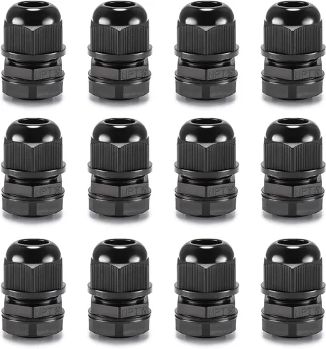 Miniatura 8 de QILIPSU Prensaestopas de nailon NPT de 1/2, impermeable, IP68 ajustable, para cable de 0.236-0.472 in de diámetro (1/2 NPT, 12 unidades)