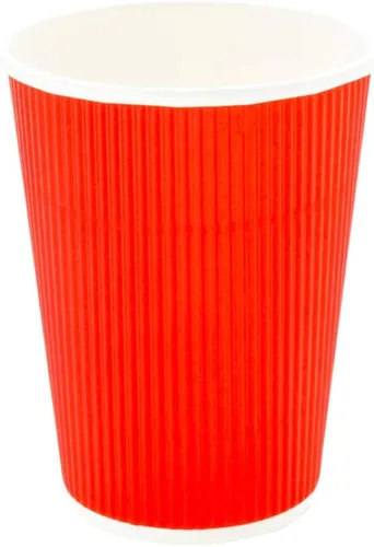 Miniatura 8 de Restaurantware 12 onzas Tazas de papel desechables con pared ondulada para café, 500 vasos de papel aislados color rojo medianoche con diseño