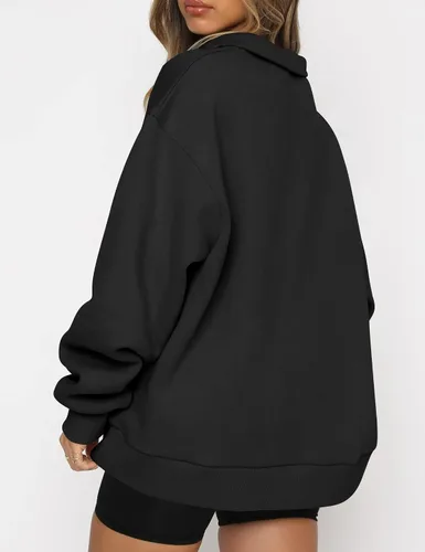 Miniatura 3 de Trendy Queen Sudadera de gran tamaño con media cremallera para mujer, sudadera de manga larga con cremallera de un cuarto, sudadera con capucha